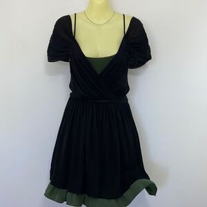 Joie Dress Silk Chiffon Two Tone Black Green Cold Shoulder Sz M Excellent